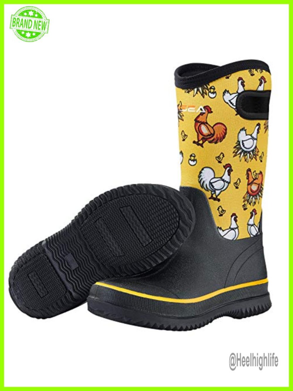 HISEA Waterproof Mid Calf Neoprene Rubber Rain Boots